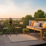 A cozy compact outdoor patio with space-smart small seating