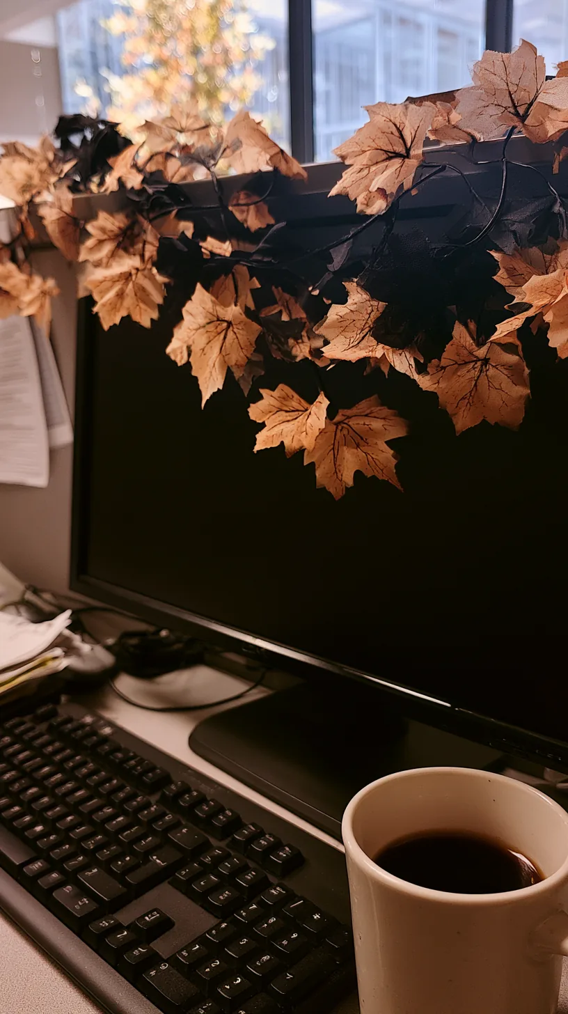 mini orange garland draped along the top of a desktop monitor, photo 1 of 4