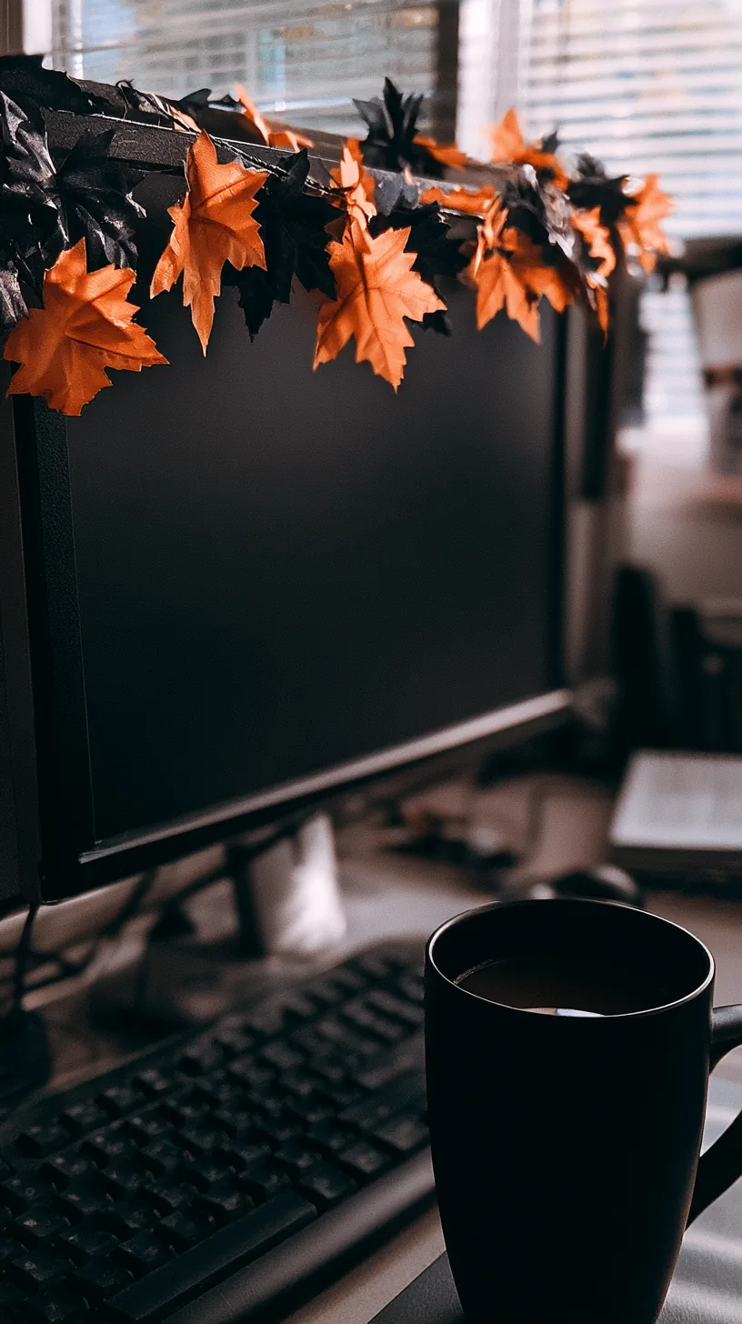 mini orange garland draped along the top of a desktop monitor, photo 3 of 4