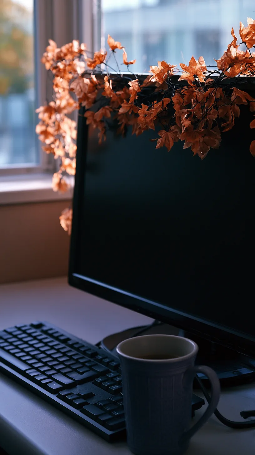 mini orange garland draped along the top of a desktop monitor, photo 4 of 4