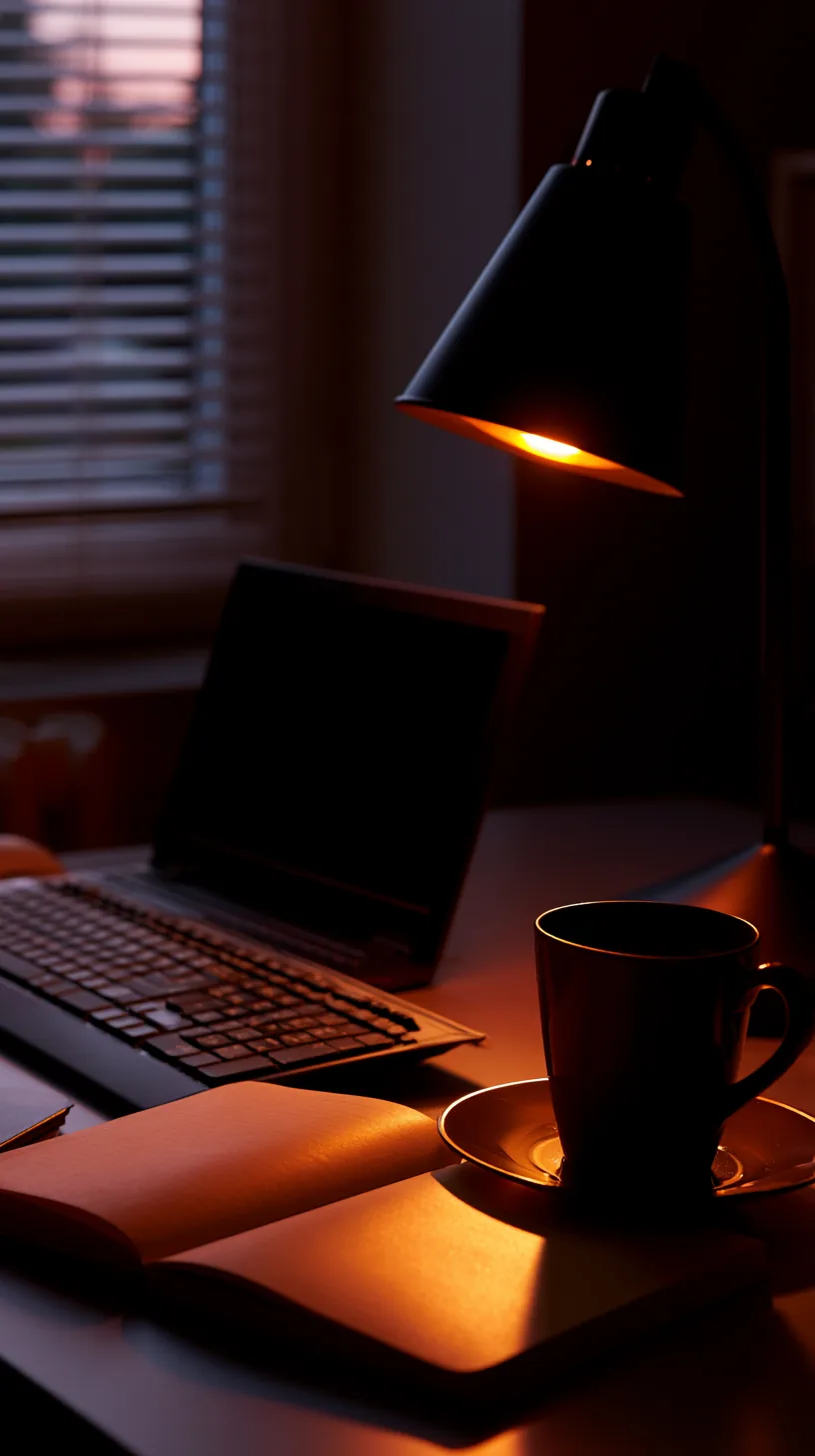 desk lamp glowing with a warm orange Halloween-tinted light bulb, photo 1 of 4