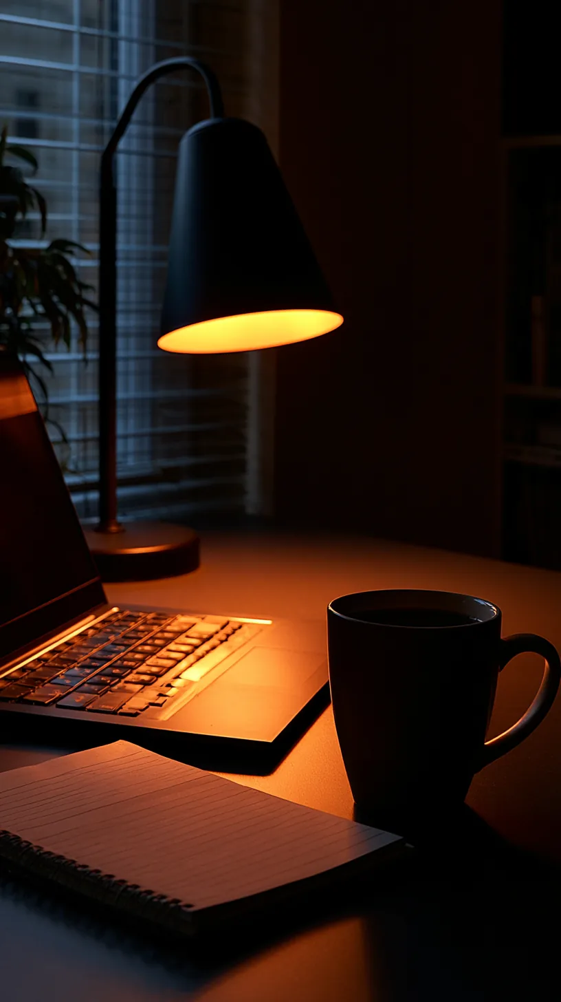 desk lamp glowing with a warm orange Halloween-tinted light bulb, photo 2 of 4