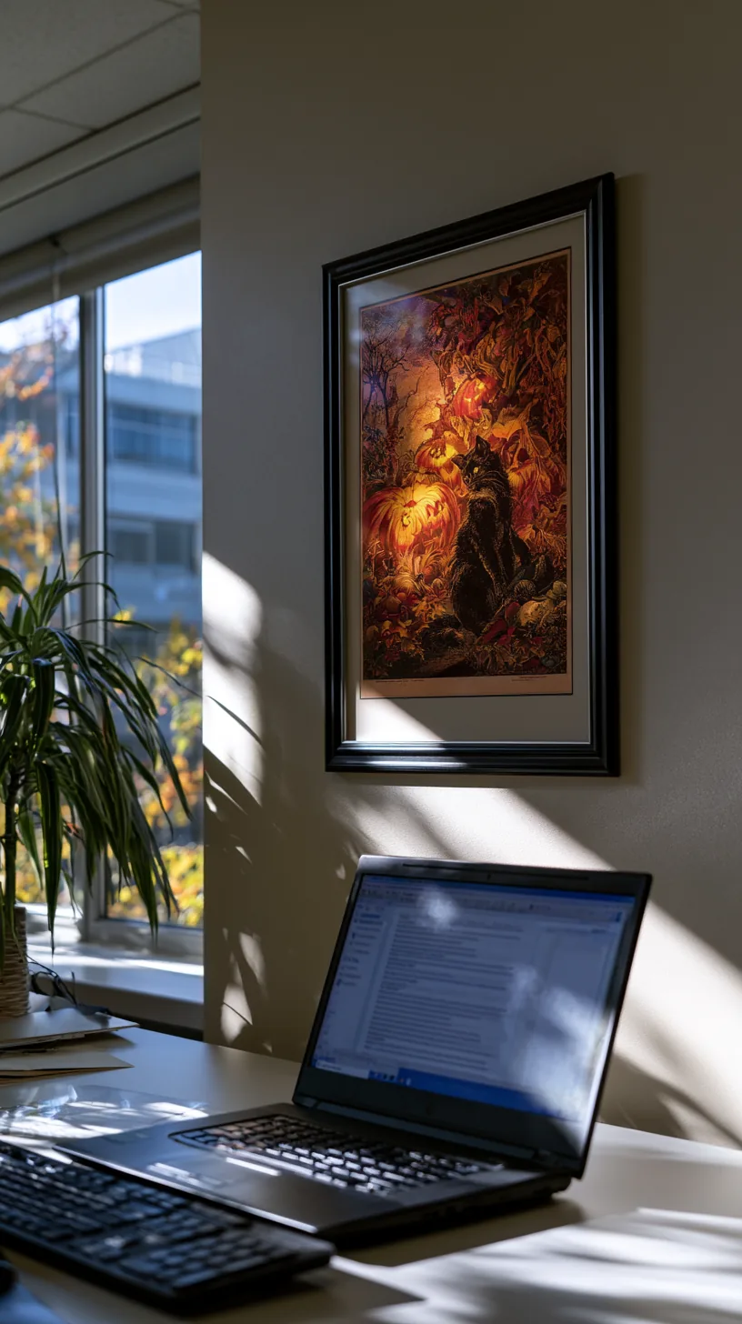 small framed vintage-style Halloween print hanging above a desk, photo 2 of 4