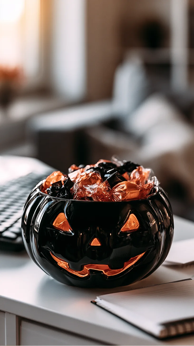 small decorative bowl filled with wrapped candy sitting near an office door, photo 3 of 4