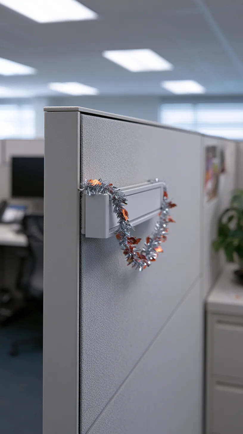 tiny orange and black garland clipped around a cubicle nameplate holder, photo 1 of 4