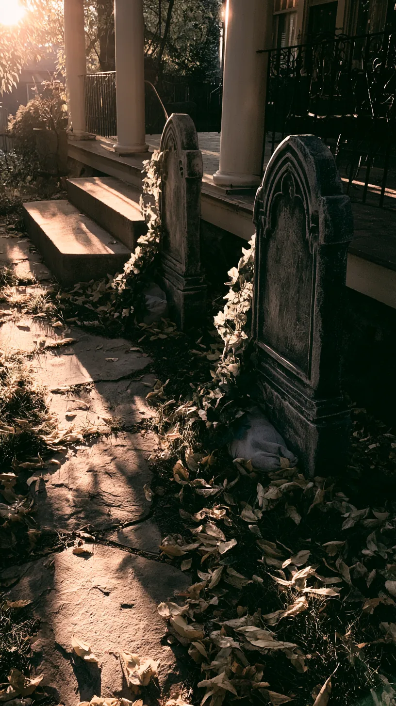 foam tombstones anchored with hidden sandbags on a porch lawn, photo 3 of 4