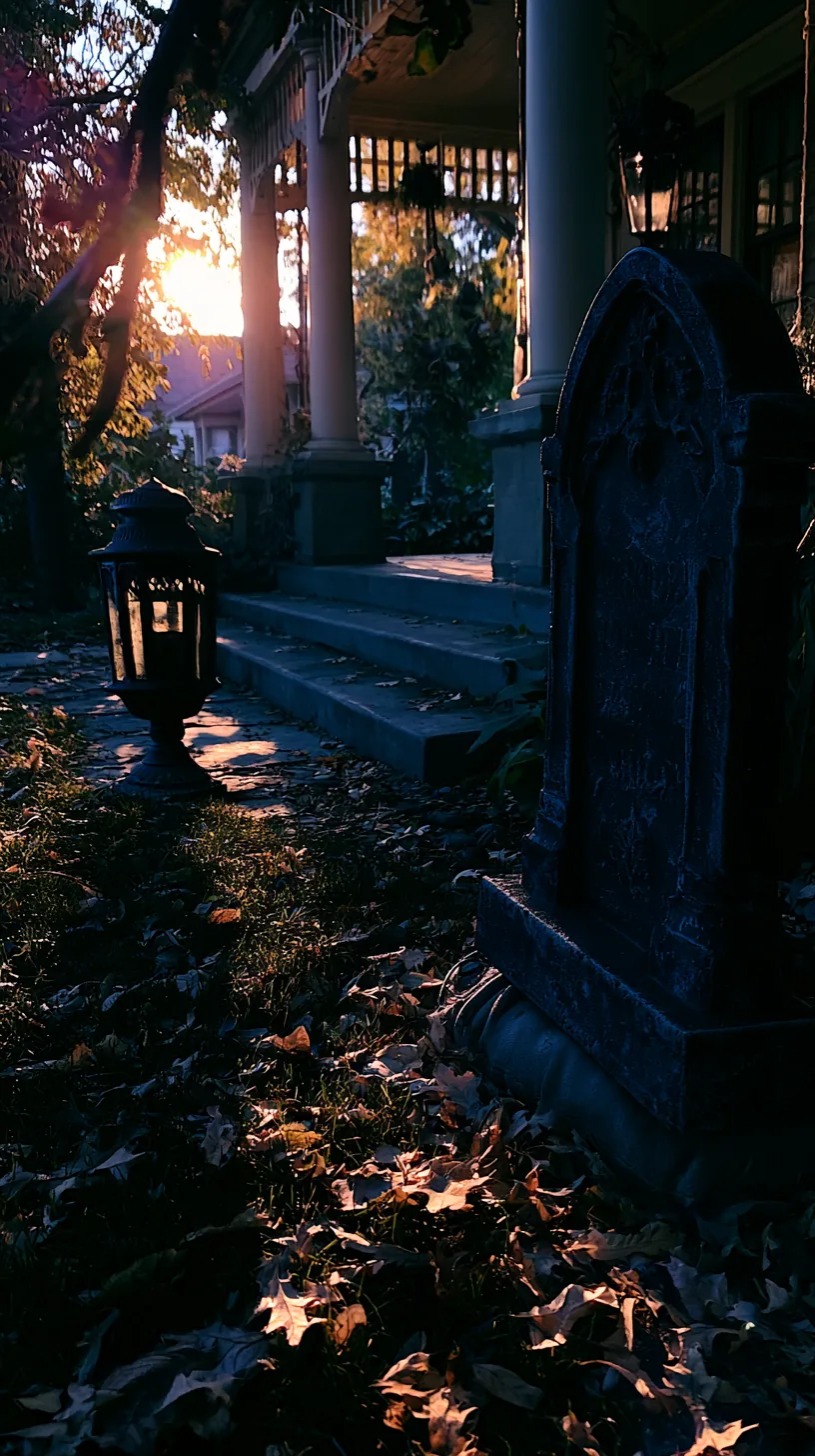 foam tombstones anchored with hidden sandbags on a porch lawn, photo 4 of 4