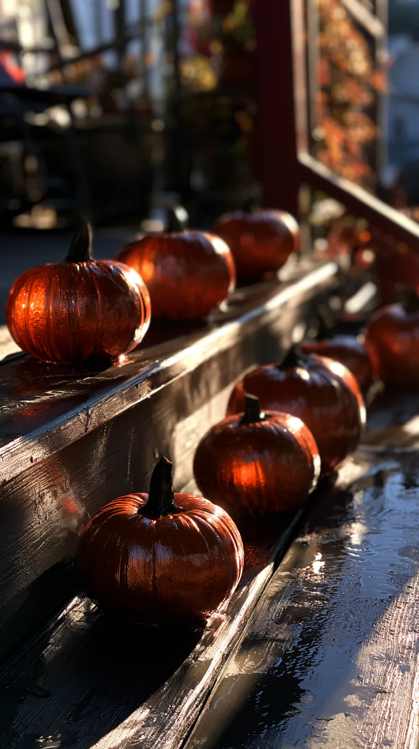 hand-painted pumpkins finished with a matte sealant on porch steps, photo 2 of 4
