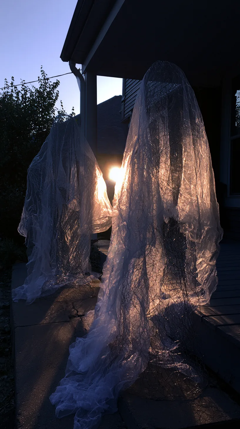 chicken-wire ghost sculptures draped in white fabric on a front porch, photo 2 of 4