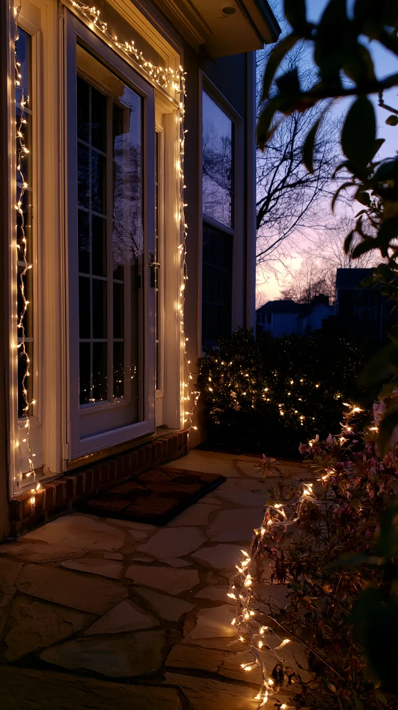 warm white twinkle lights framing a front door on weatherproof clips, photo 2 of 4