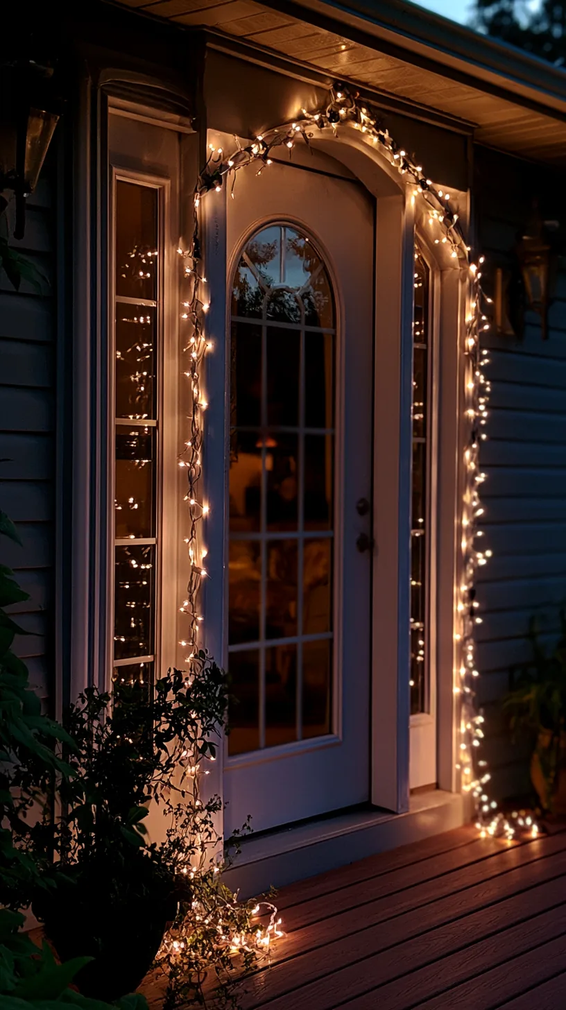 warm white twinkle lights framing a front door on weatherproof clips, photo 3 of 4