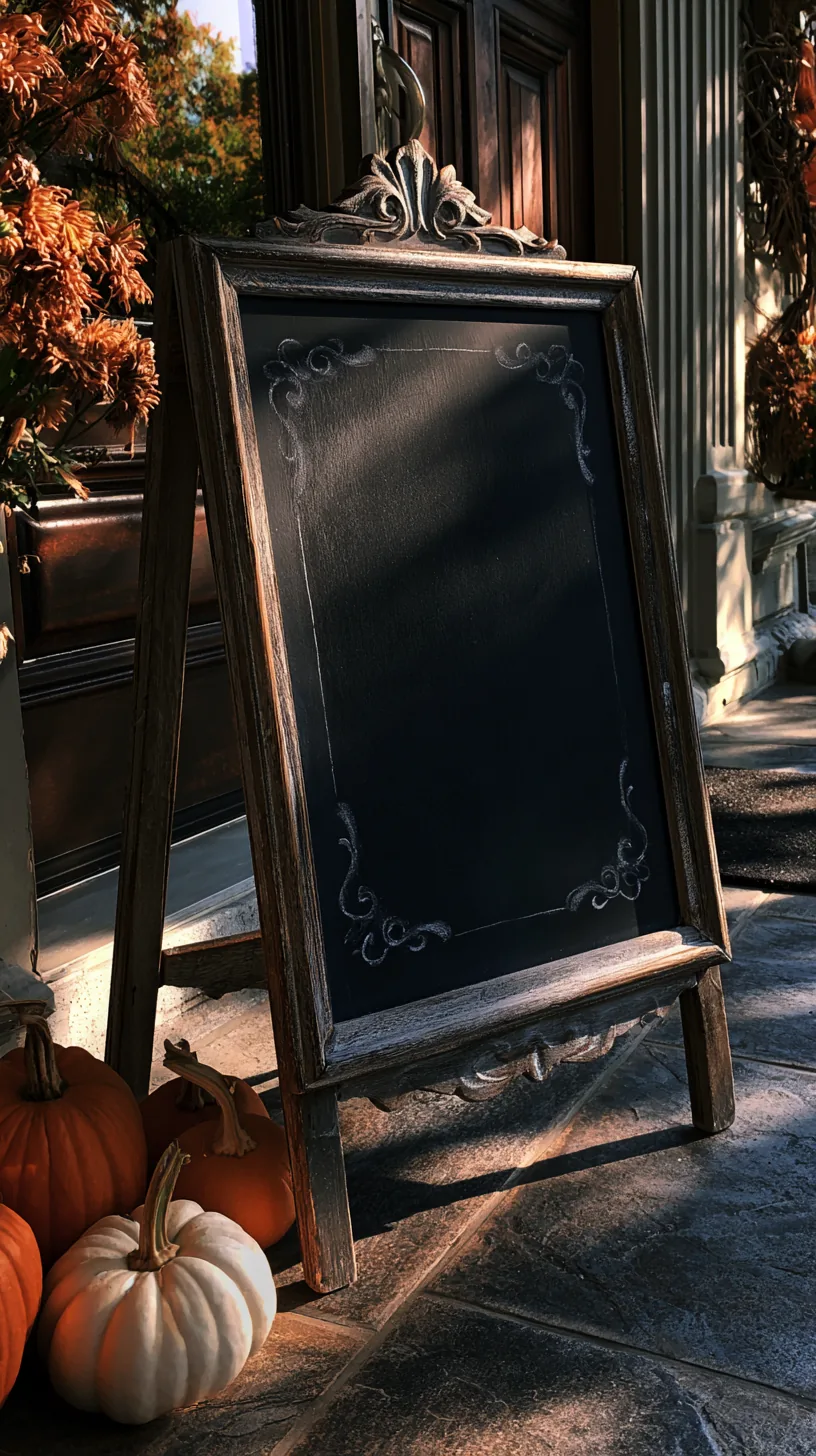 a chalkboard easel sign with trick-or-treat hours near the front door, photo 1 of 4