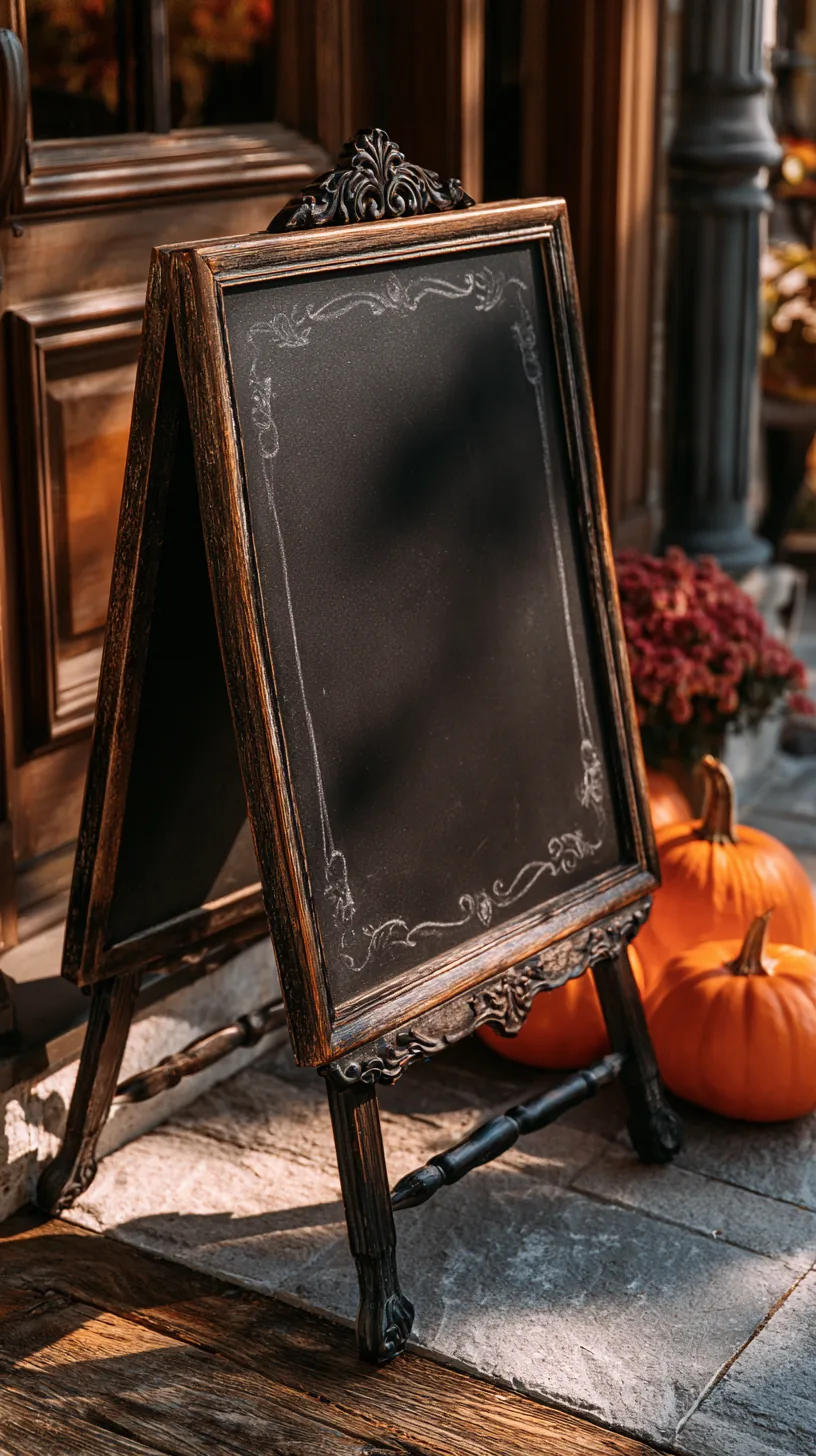 a chalkboard easel sign with trick-or-treat hours near the front door, photo 2 of 4