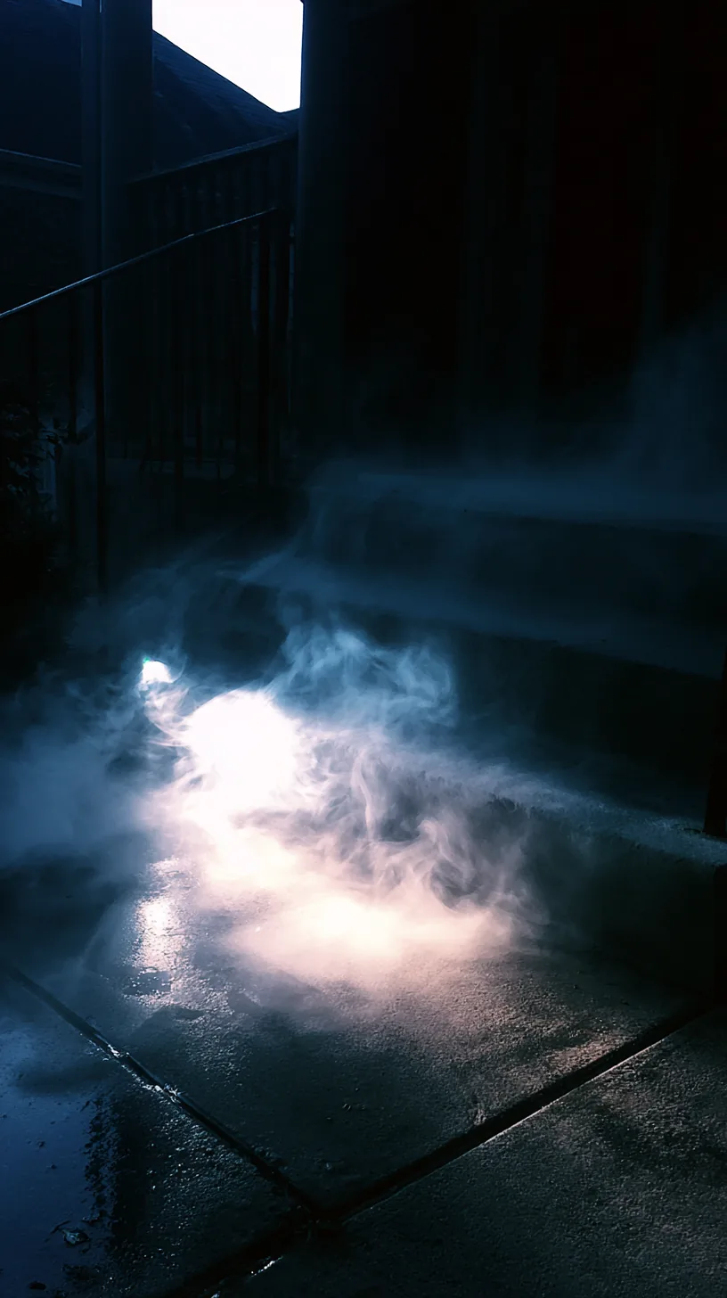 a motion sensor fog light effect glowing at the base of porch steps, photo 1 of 4