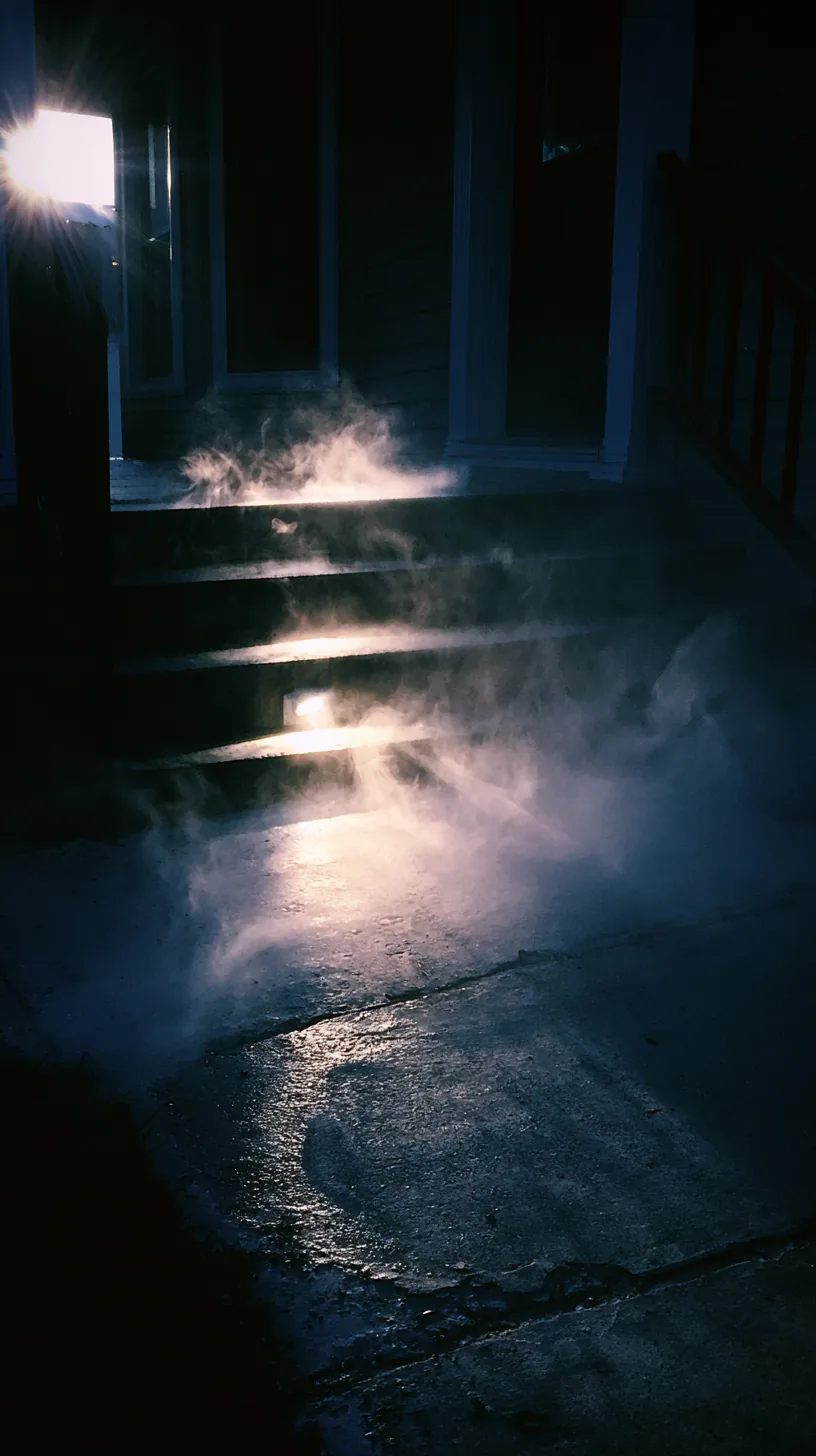a motion sensor fog light effect glowing at the base of porch steps, photo 2 of 4