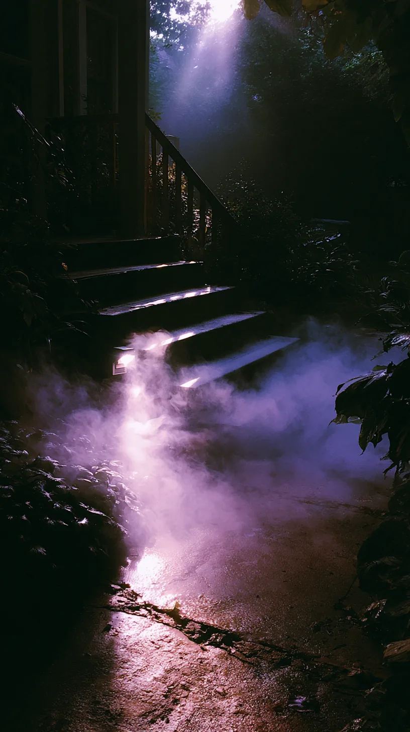 a motion sensor fog light effect glowing at the base of porch steps, photo 4 of 4