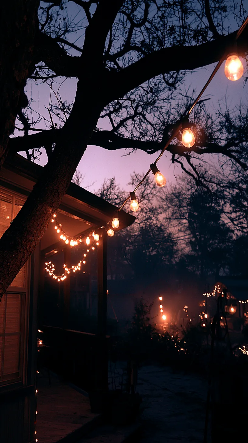 warm string lights draped through the branches of a tree beside a porch, photo 4 of 4