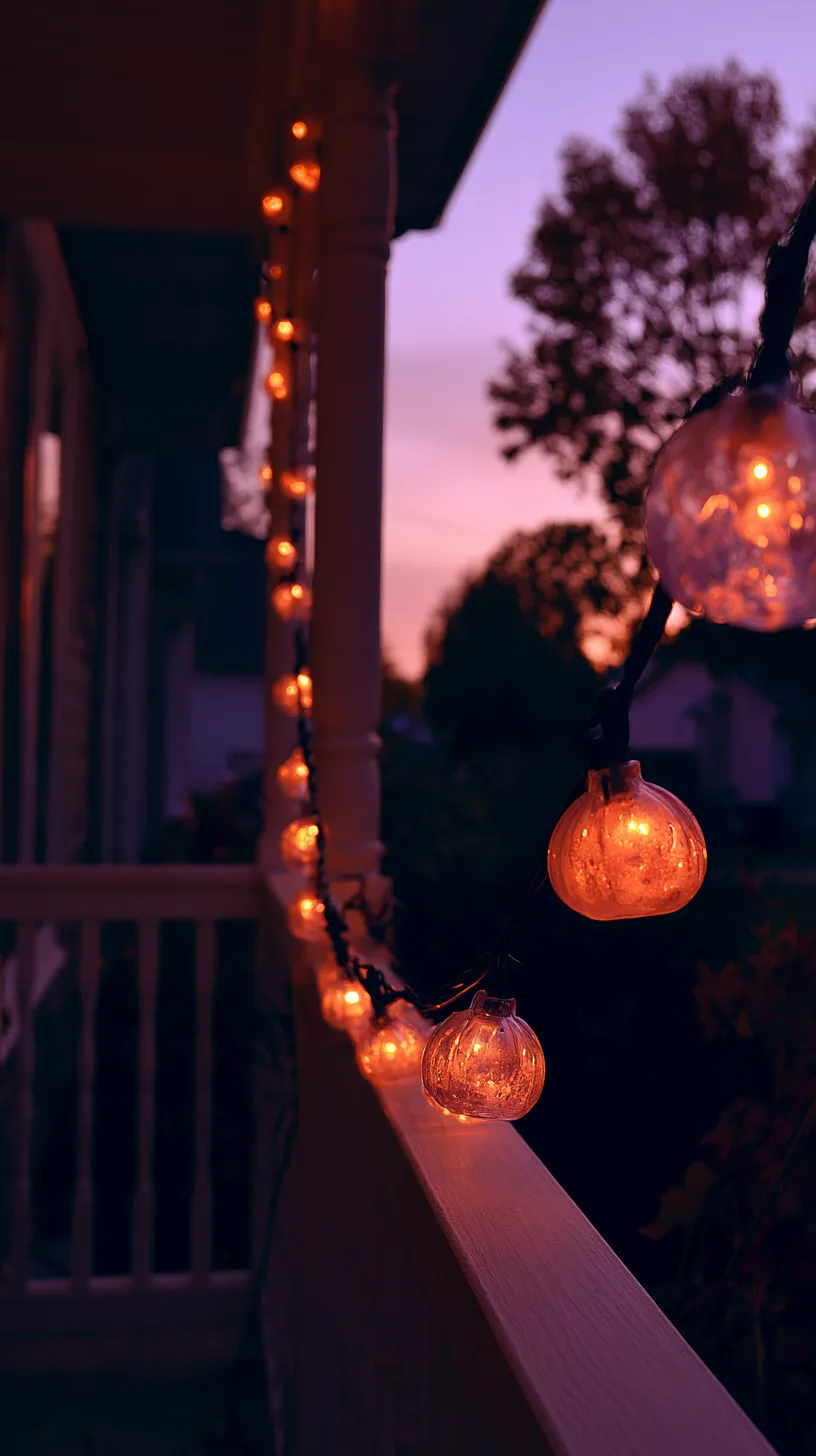 mini string lights shaped like pumpkins lining a porch railing, photo 4 of 4