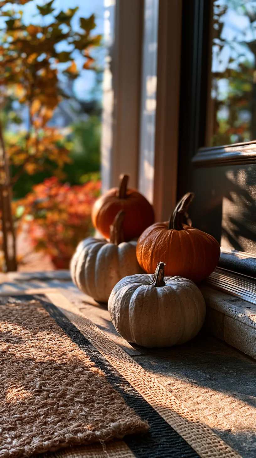 a layered doormat paired with a stacked pumpkin display at a front door, photo 1 of 4