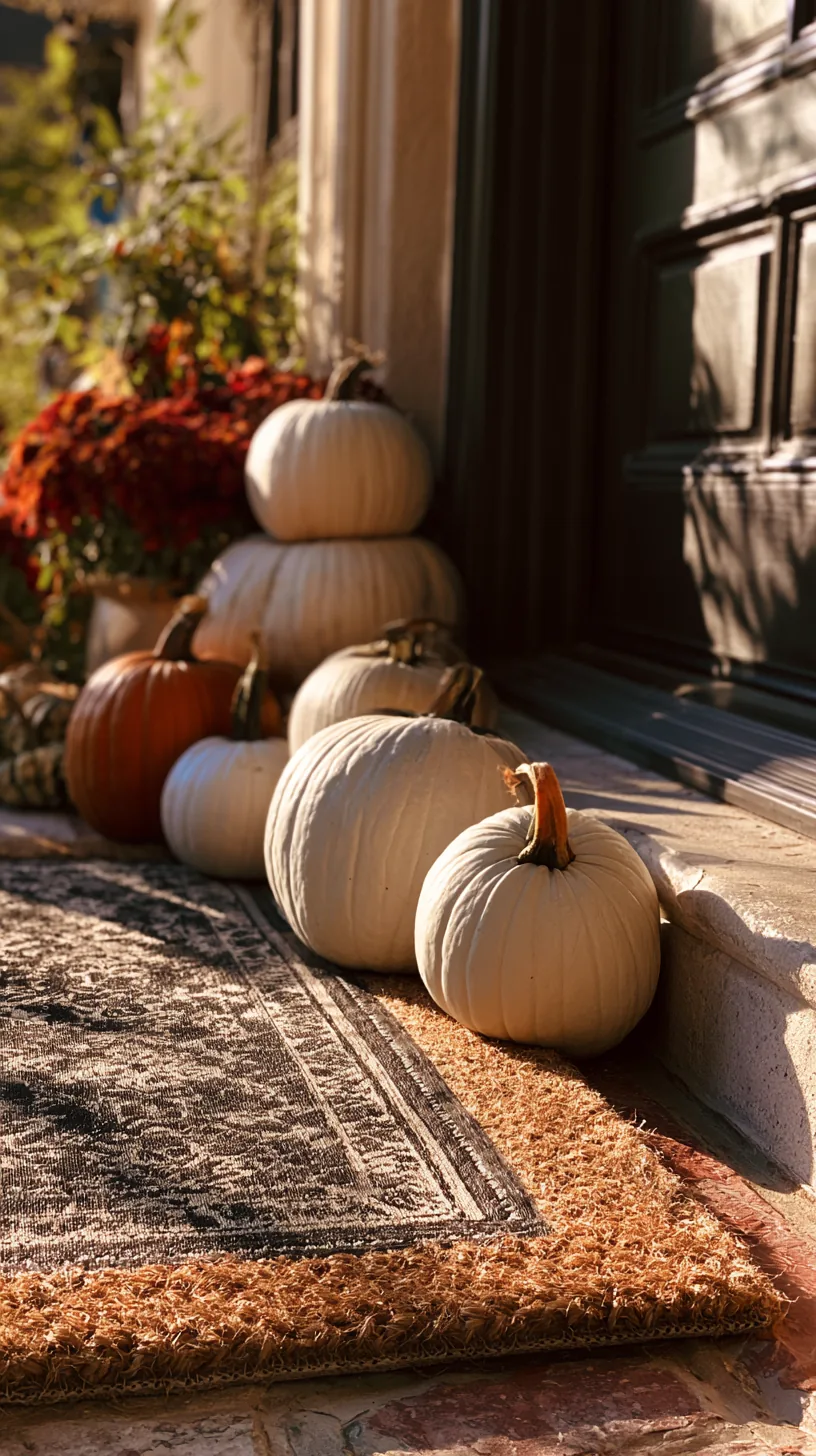 a layered doormat paired with a stacked pumpkin display at a front door, photo 3 of 4