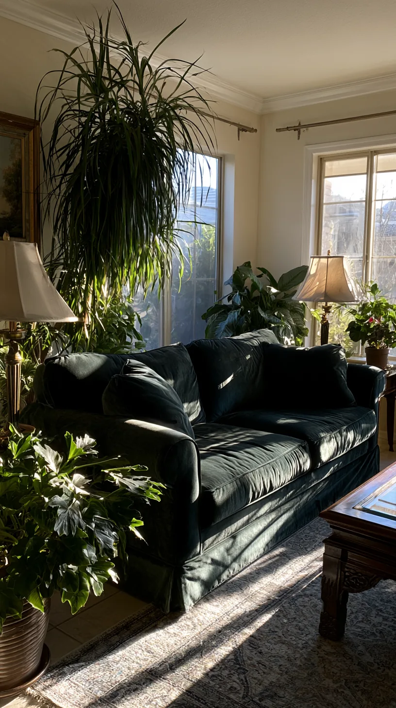 tall pampas grass in a ceramic vase adding soft neutral height near a green sofa, photo 2 of 4