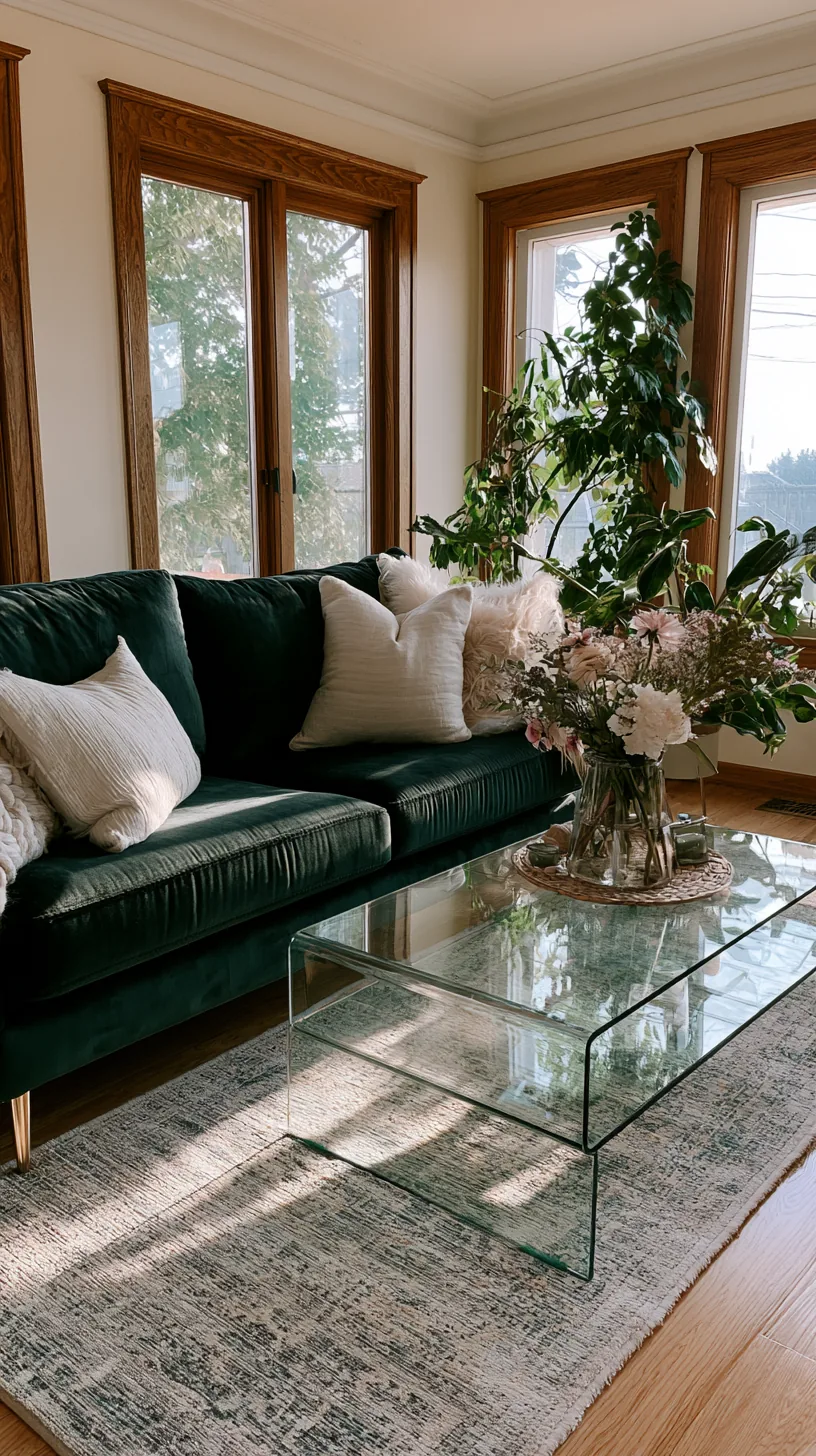tall pampas grass in a ceramic vase adding soft neutral height near a green sofa, photo 3 of 4