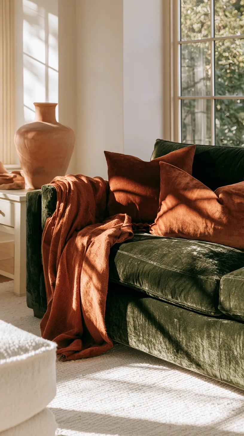 simple ceramic vases styled on a coffee table near a dark green sofa, photo 4 of 4