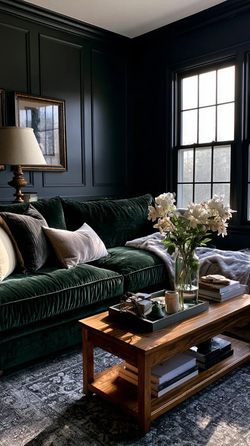 cottagecore styled cozy corner with florals and vintage finds around a green sofa, photo 1 of 4
