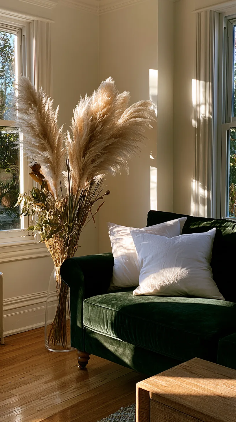 cottagecore styled cozy corner with florals and vintage finds around a green sofa, photo 2 of 4