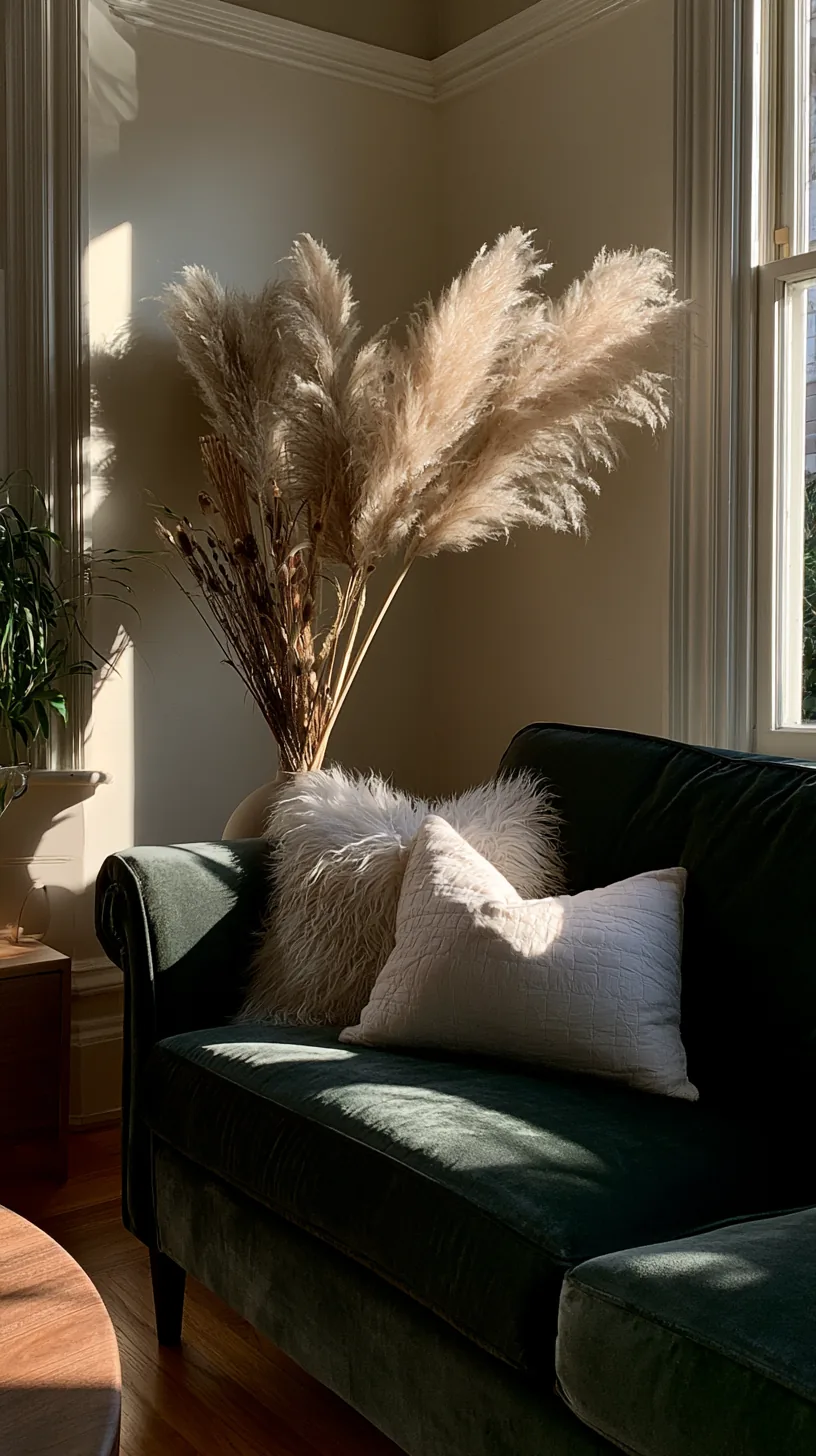cottagecore styled cozy corner with florals and vintage finds around a green sofa, photo 3 of 4