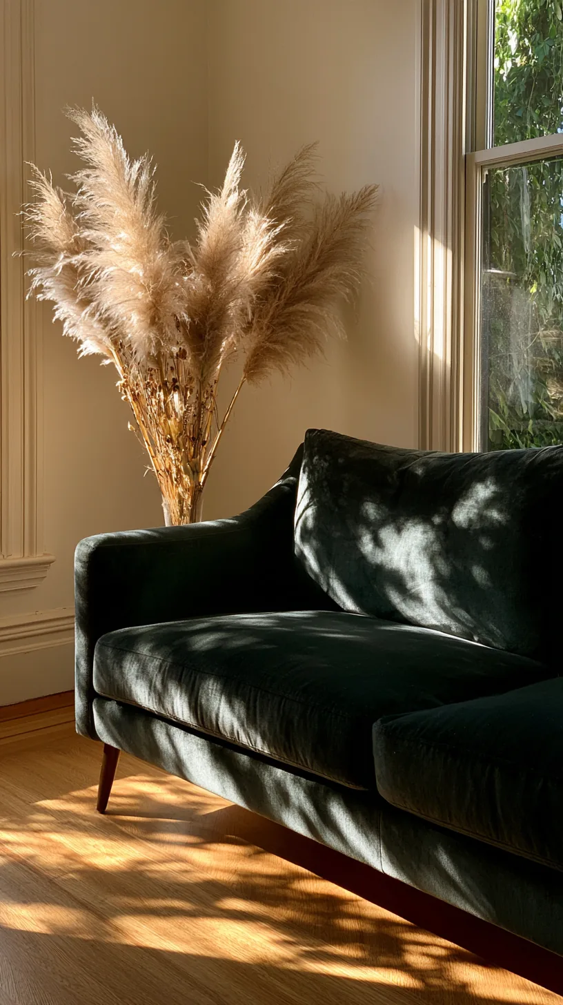 cottagecore styled cozy corner with florals and vintage finds around a green sofa, photo 4 of 4