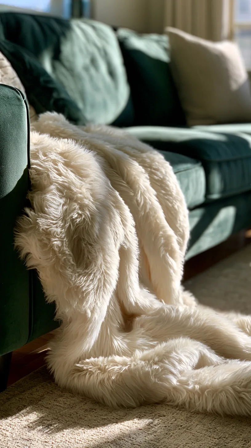 clean minimalist living room with a single dark green sofa and few accents, photo 1 of 4