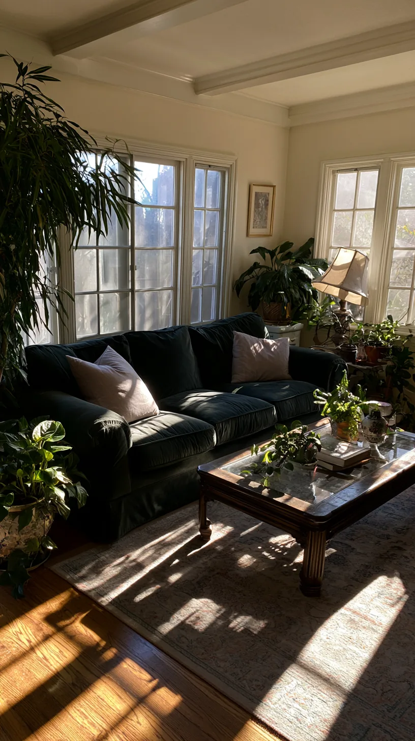 cozy reading nook with a lamp and books tucked beside a green sofa, photo 4 of 4
