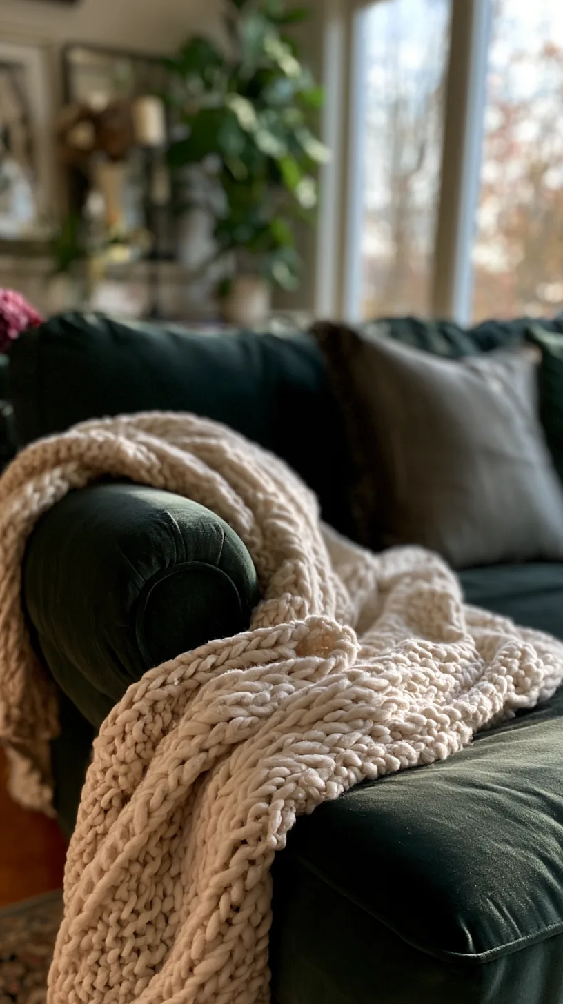 layered shades of green in pillows and plants around a dark green sofa, photo 2 of 4