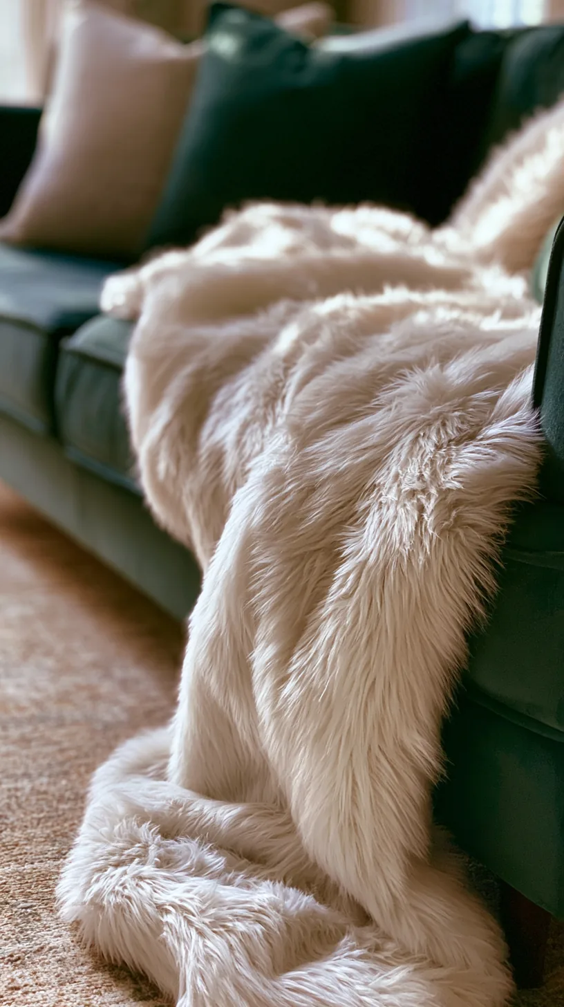 soft faux fur throw draped over a dark green sofa for extra winter coziness, photo 2 of 4