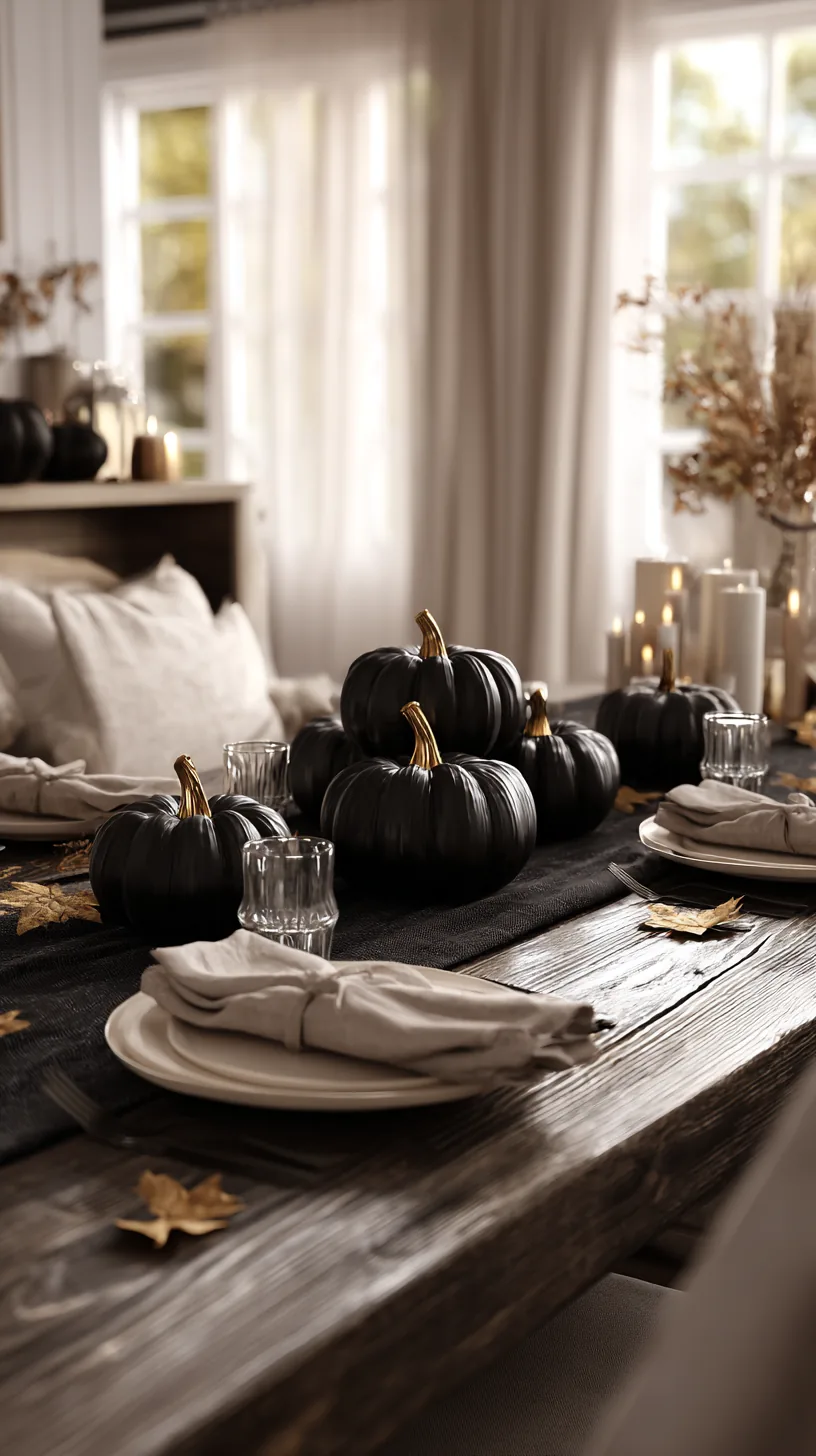 centerpiece built from mini pumpkins painted matte black, photo 2 of 4