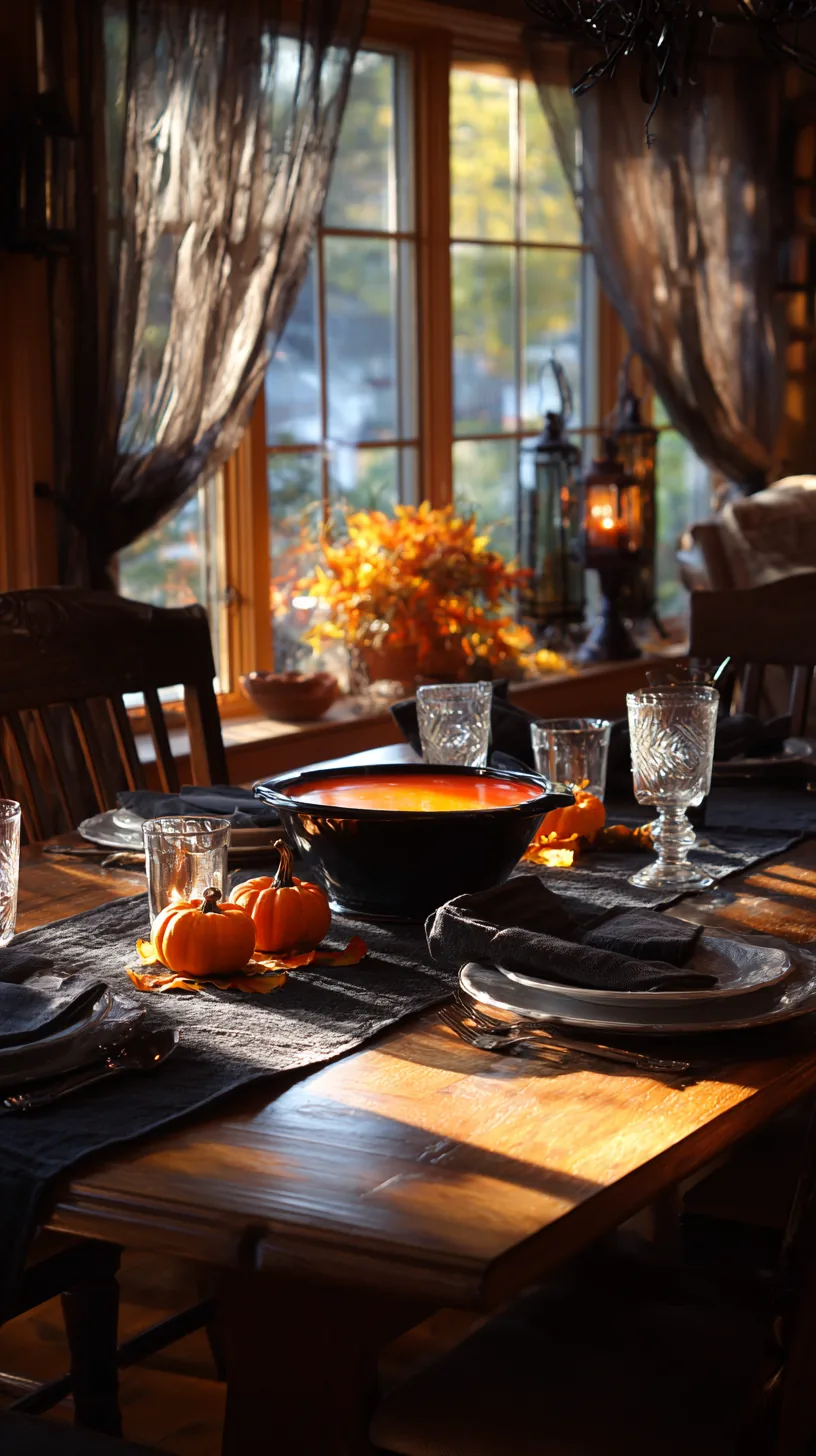 black cauldron bowl centered on a Halloween table filled with candy or punch, photo 2 of 4