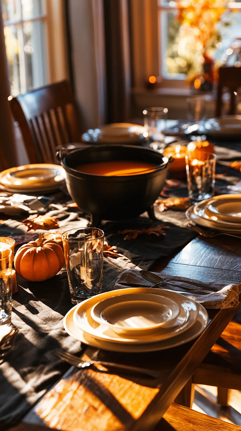 black cauldron bowl centered on a Halloween table filled with candy or punch, photo 4 of 4