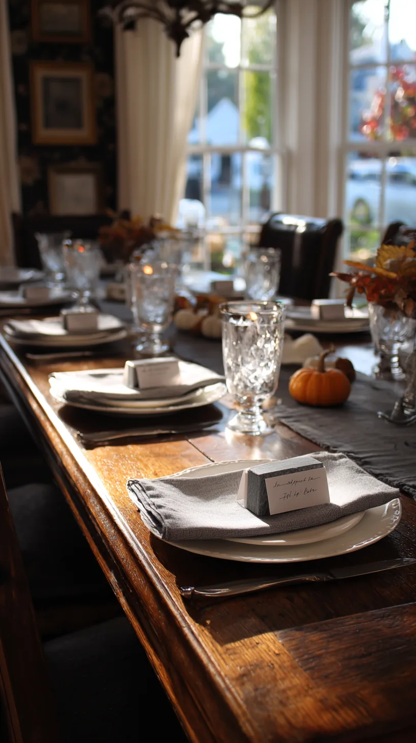 tiny tombstone place cards set at each seat of a Halloween dinner table, photo 3 of 4