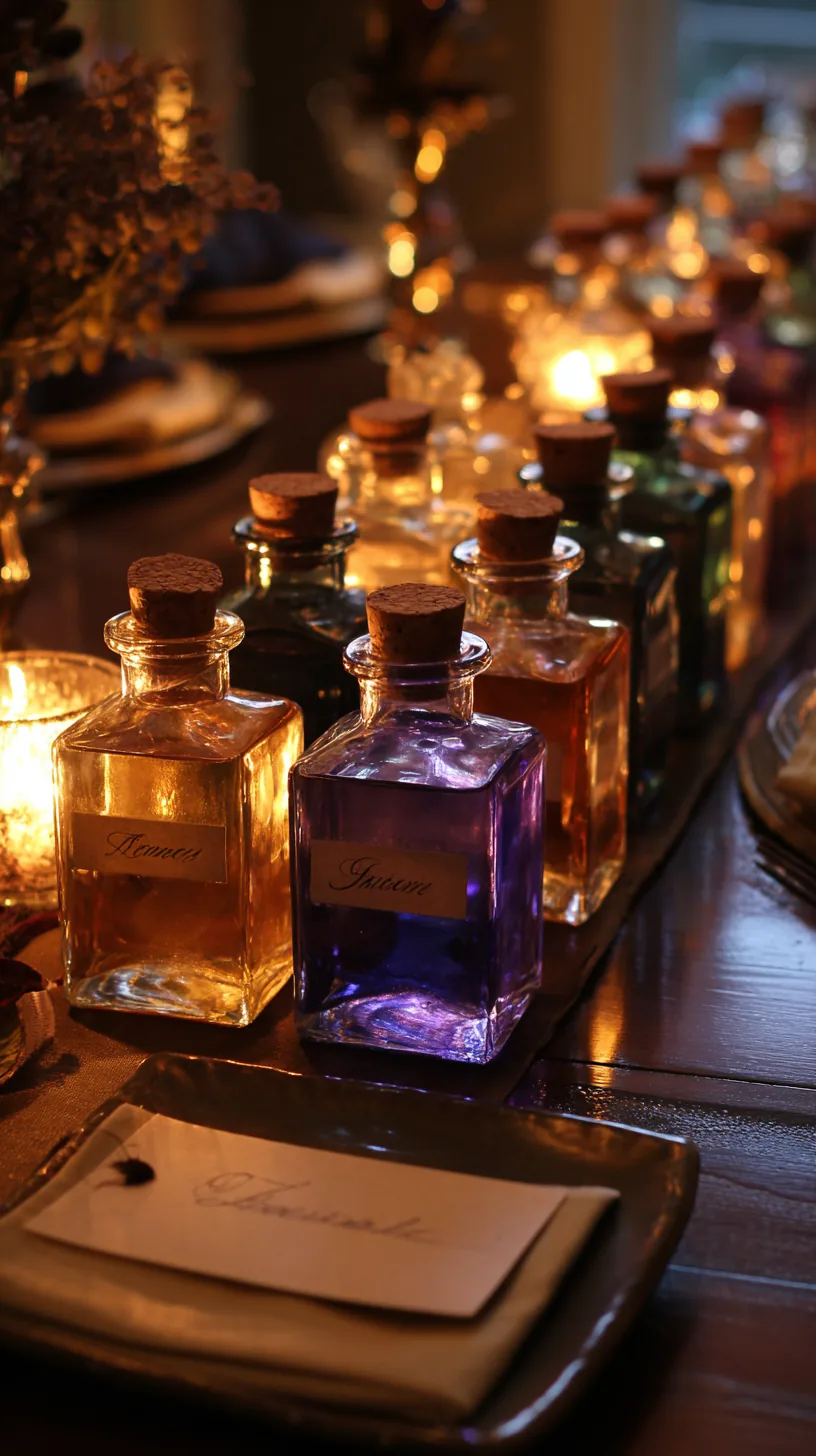 small potion bottle used as a place card holder on a Halloween table, photo 3 of 4