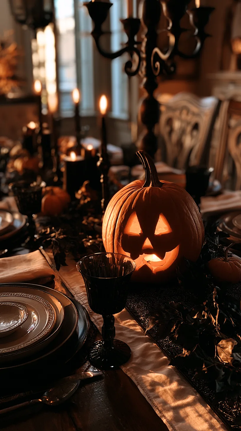 softly glowing jack-o-lantern as the focal point of a Halloween table, photo 4 of 4