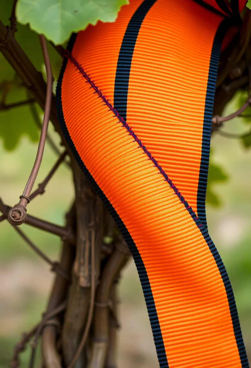 Halloween wreath base wrapped in bold orange and black striped ribbon with dark twigs