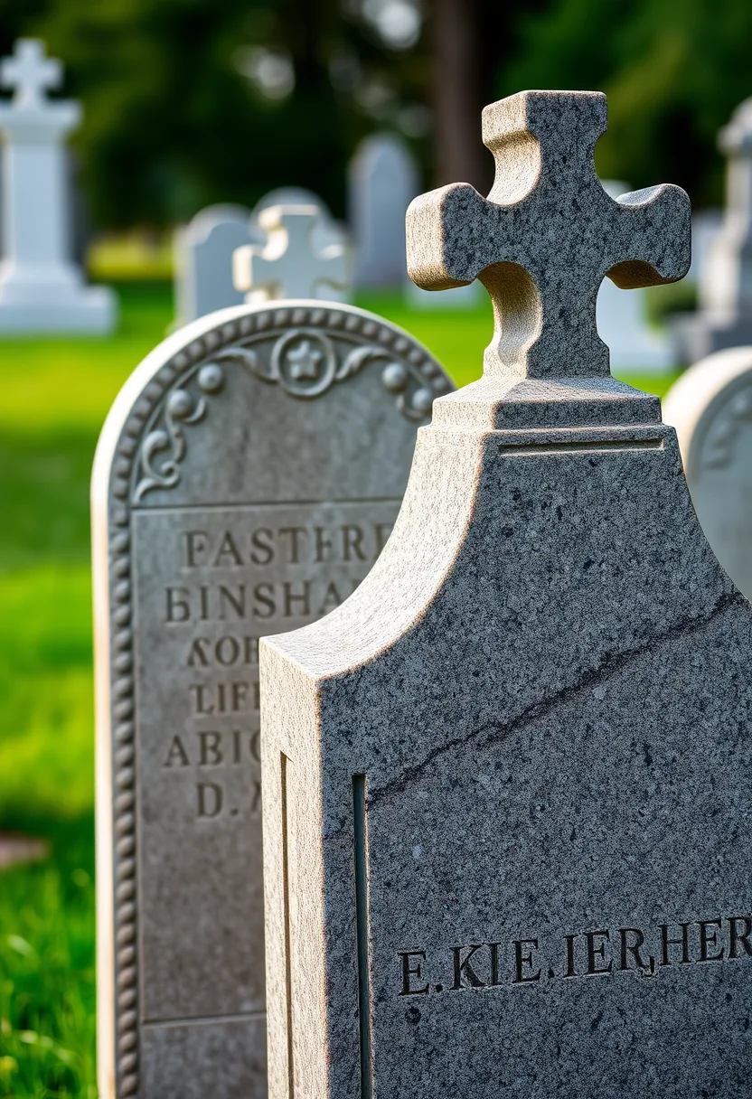 Gray cross-topped tombstone with mismatched shapes in outdoor halloween graveyard tombstone decor cemetery