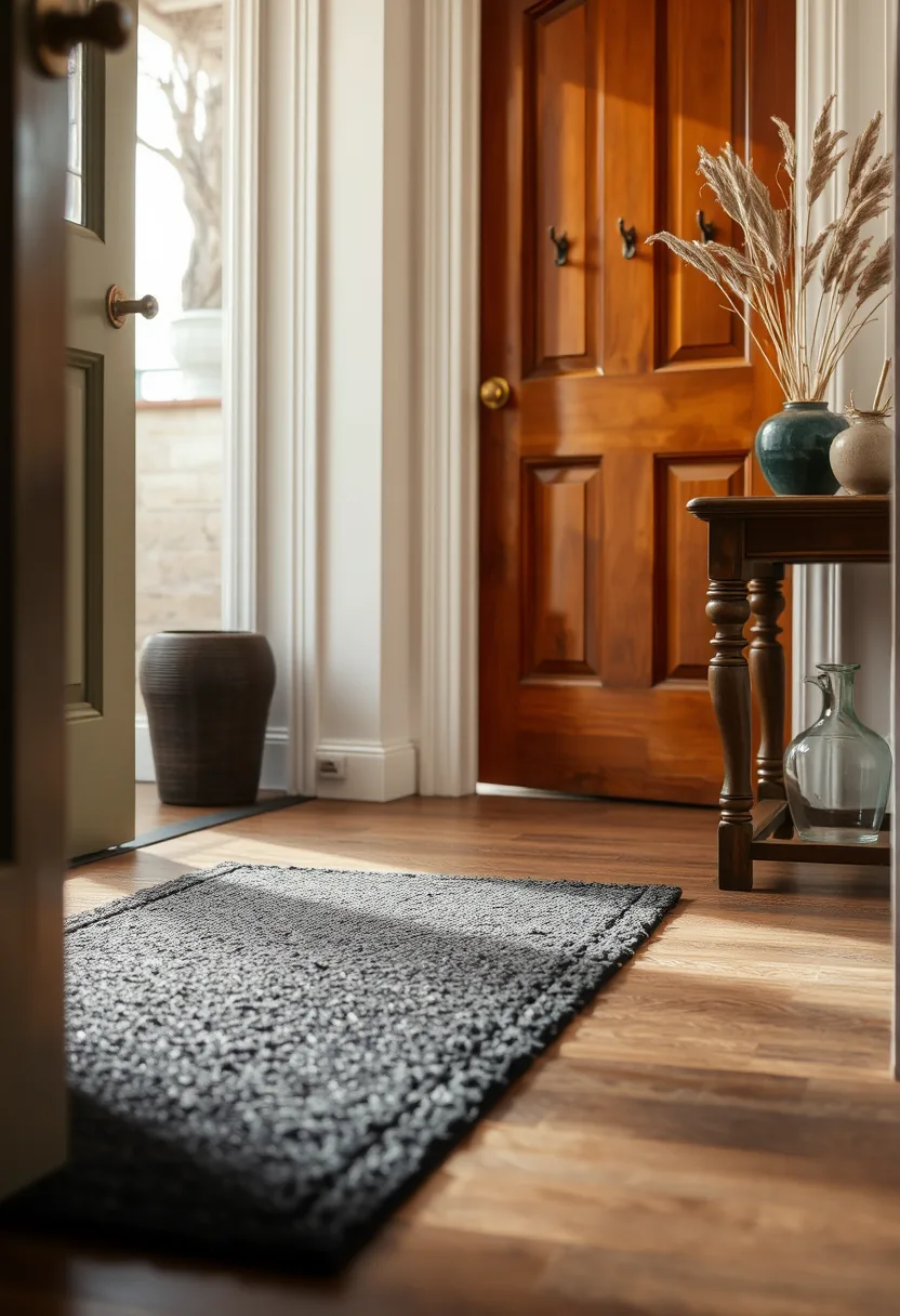 Gray textured doormat in elegant entryway,last minute halloween upgrade, sixty-second swap